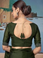 Dark Olive Green Satin Chiffon Saree